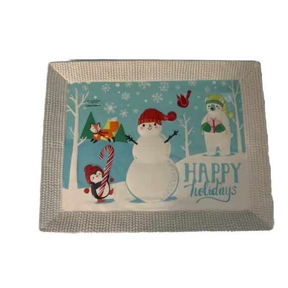 New 16" St Nicholas Square "North Pole" Porcelain Snowman Platter Hand Painted - Picture 1 of 6